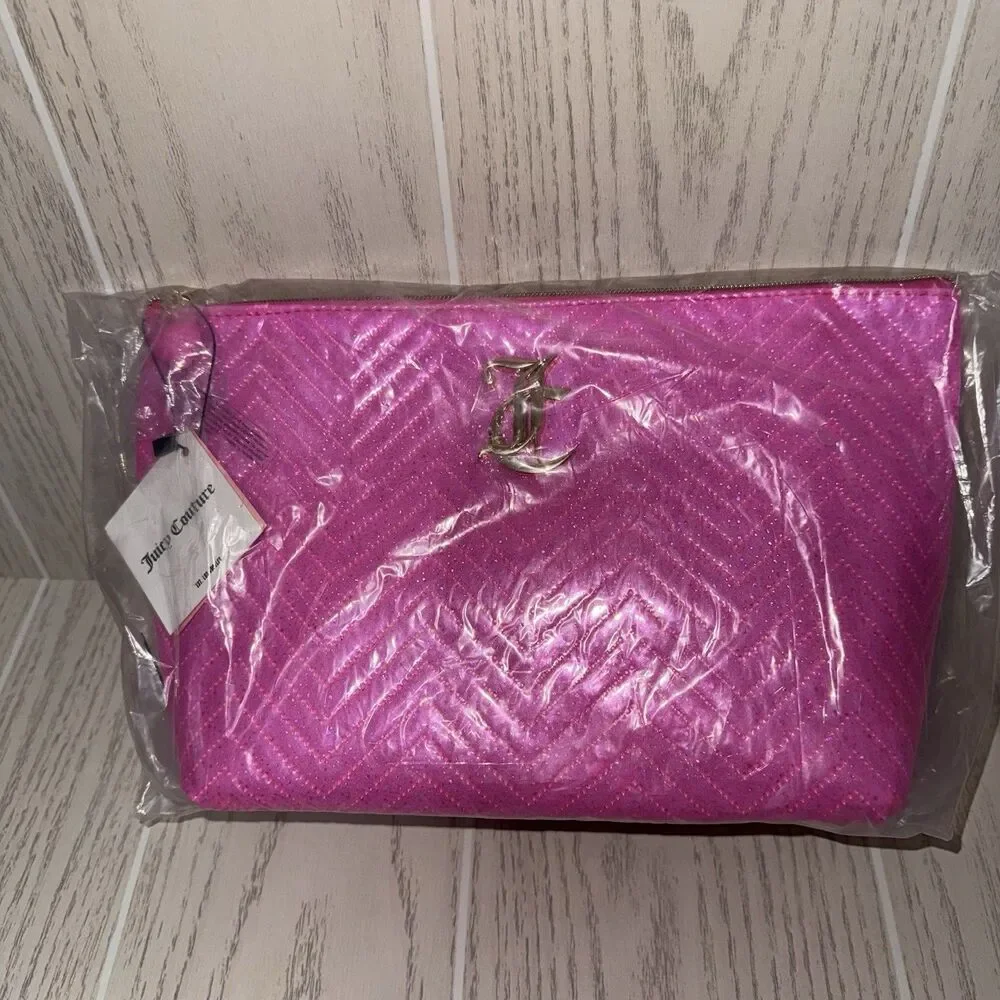 Juicy Couture Bright Pink Cosmetic Storage Zipper Style Purse New With Tags